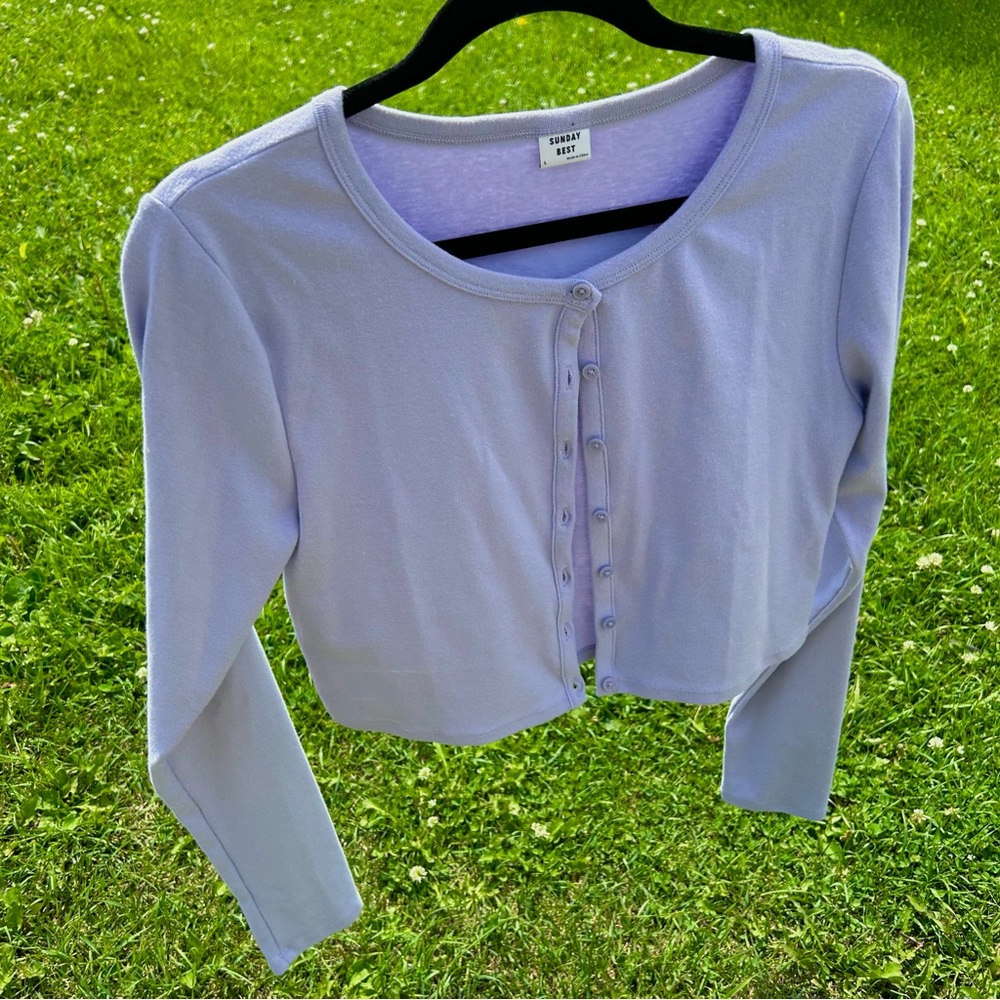 purple crop top cardigan